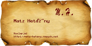 Matz Hetény névjegykártya